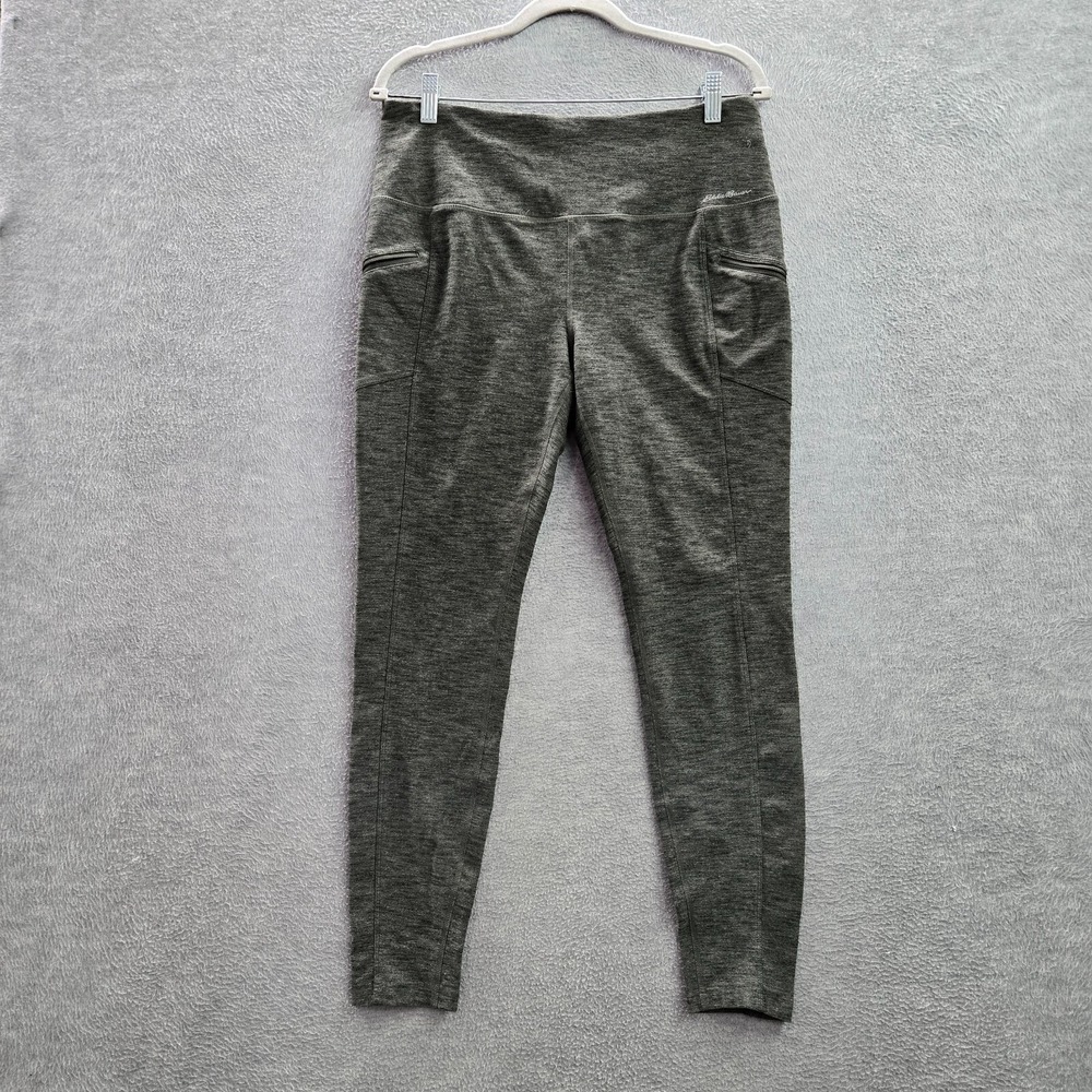 Eddie Bauer Women Activewear Pants Large Green Leggings Zip Pockets 26 in Inseam